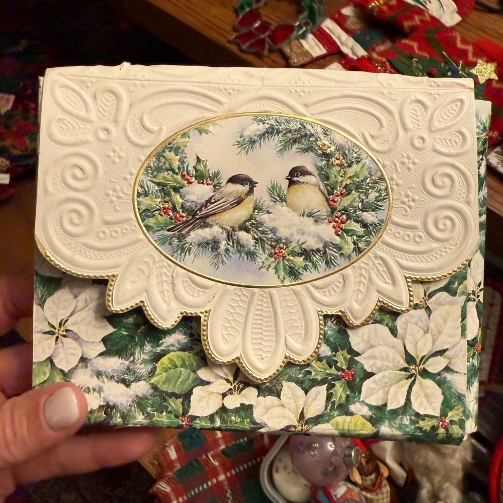 Carol Wilson Fine Arts 4 cards/envelopes chickadee bird design embossed details
